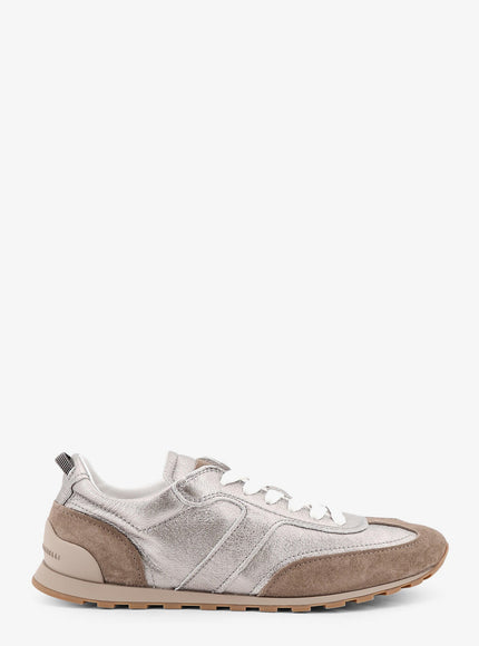 Brunello Cucinelli Laminated Leather And Suede Sneakers Titanium