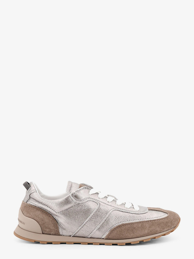 Brunello Cucinelli Laminated Leather And Suede Sneakers Titanium