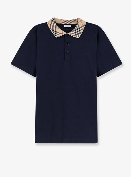 Burberry Check Collar Cotton Polo Shirt Xxl Navy