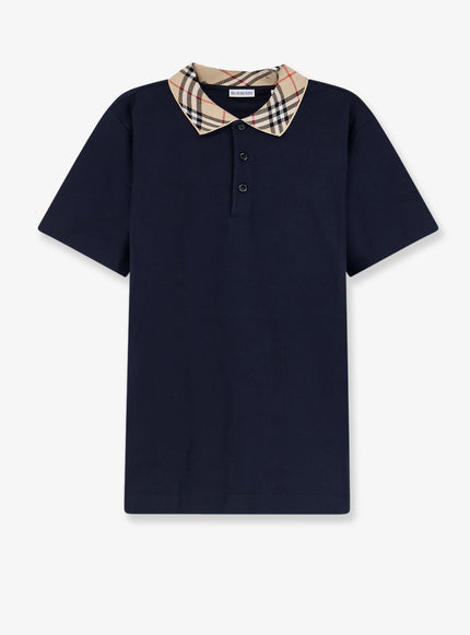 Burberry Check Collar Cotton Polo Shirt Xxl Navy