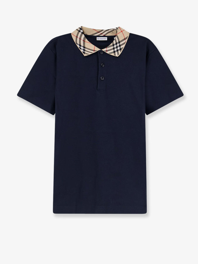 Burberry Check Collar Cotton Polo Shirt Xxl Navy