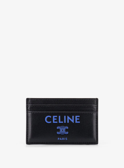 Celine Leather Card Holder With Front Logo Print Uni Blackultrablue