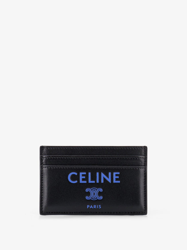Celine Leather Card Holder With Front Logo Print Uni Blackultrablue