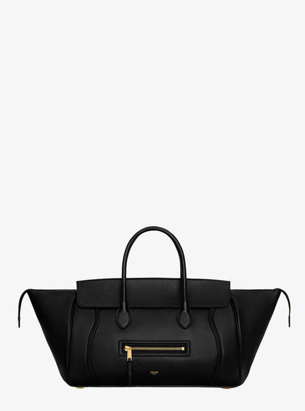 Celine Luggage Leather Handbag With Logo Lettering On The Front Uni Black