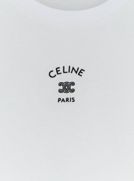 Celine Cotton Blend T-Shirt With Front Logo Print