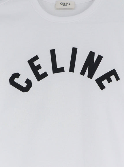 Celine Cotton T-Shirt With Front Lettering Logo Print
