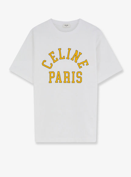 Celine Cotton T-Shirt With Front Logo Print Opticwhiteyellowblue
