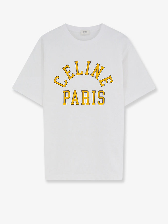 Celine Cotton T-Shirt With Front Logo Print Opticwhiteyellowblue
