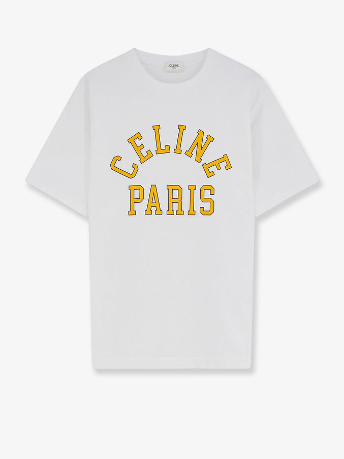 Celine Cotton T-Shirt With Front Logo Print Opticwhiteyellowblue