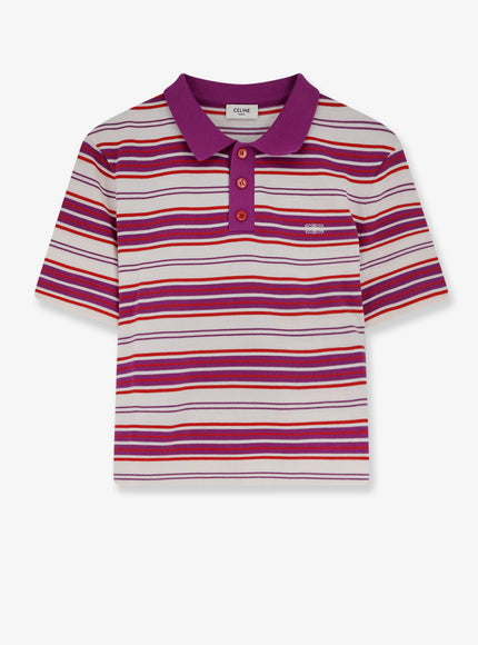 Celine Cotton Polo Shirt With Striped Pattern Whitepurple