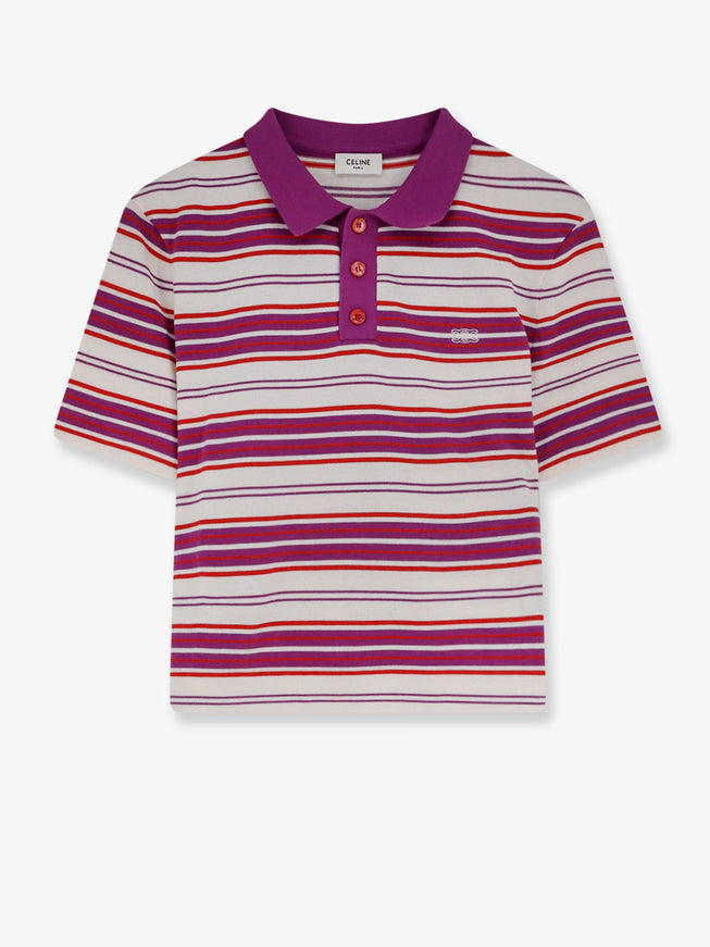 Celine Cotton Polo Shirt With Striped Pattern Whitepurple