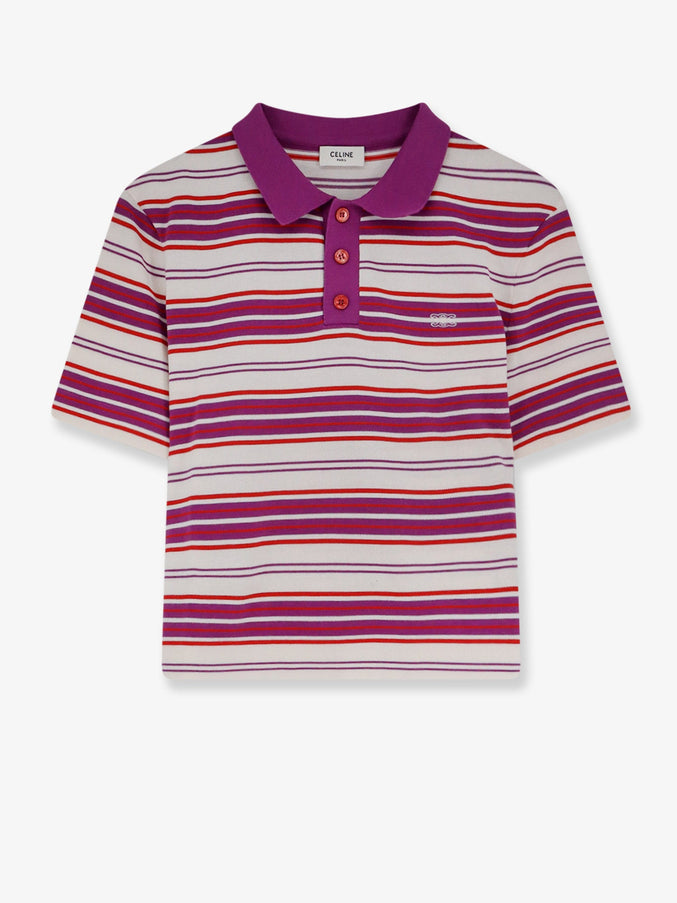Celine Cotton Polo Shirt With Striped Pattern Whitepurple