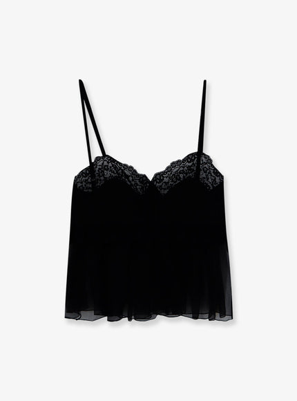 Chloé Silk Camisole Top with Lace Trim Black