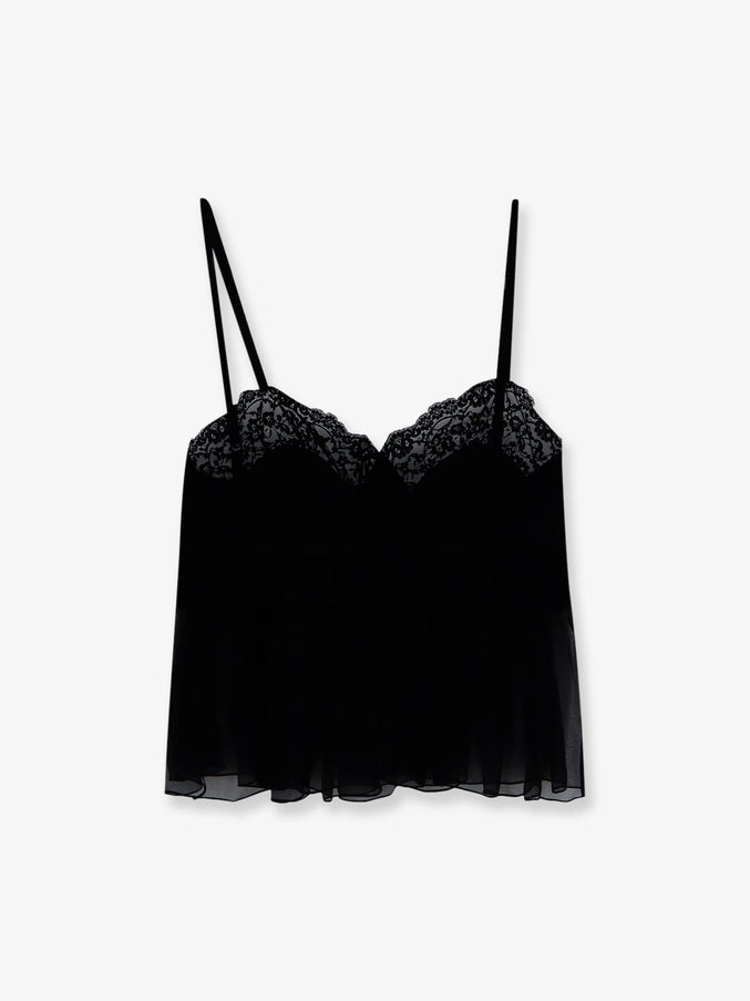 Chloé Silk Camisole Top with Lace Trim Black