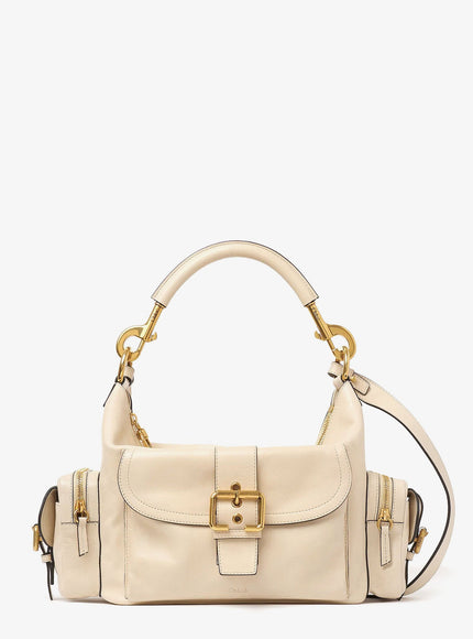 Chloe' Medium Double Carry Leather Shoulder Bag Uni Sweet Beige