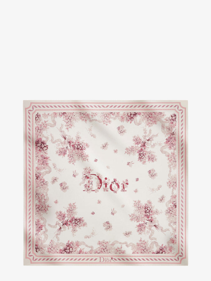 Dior Dior Lilac Bouquet Print Silk Foulard Uni Rose