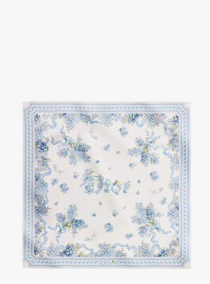Dior Dior Lilac Bouquet Print Silk Foulard Uni Bleu