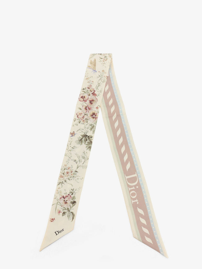 Dior Silk Bandeau With Toile De Jouy Floral Garden Print Uni Beige