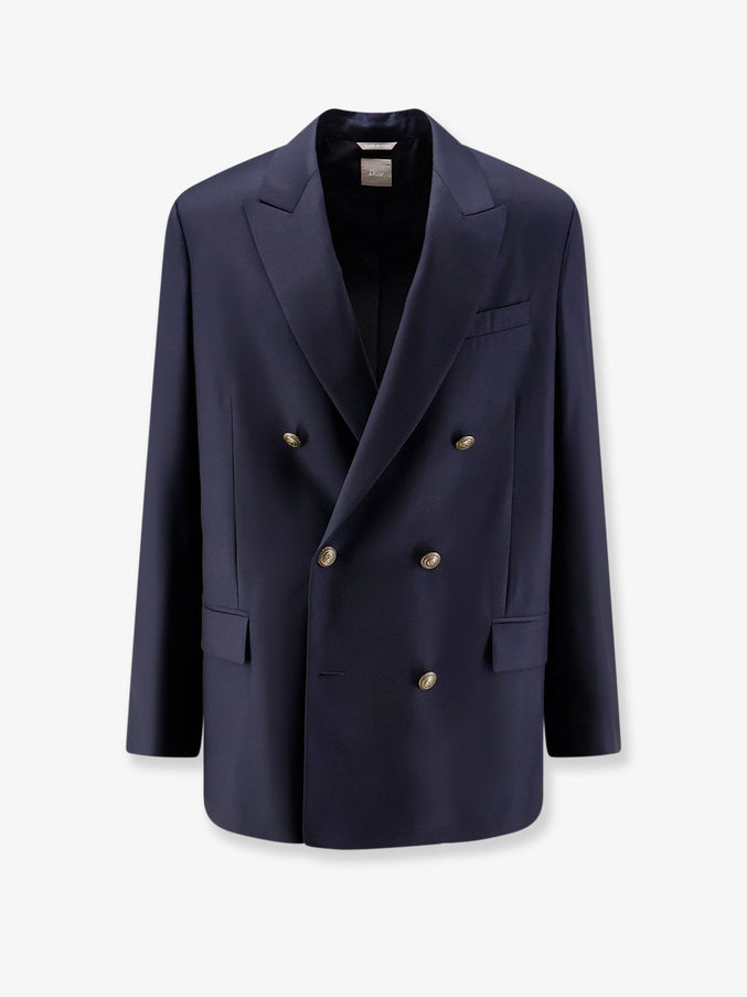 Dior Double-Breasted Virgin Wool Blazer Bleumarine