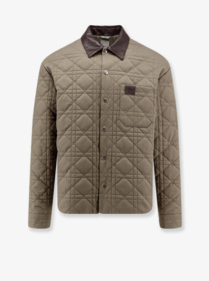Dior Cannage Quilted Shirt Jacket with Leather Collar 50 Beige