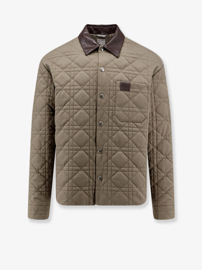 Dior Cannage Quilted Shirt Jacket with Leather Collar 50 Beige