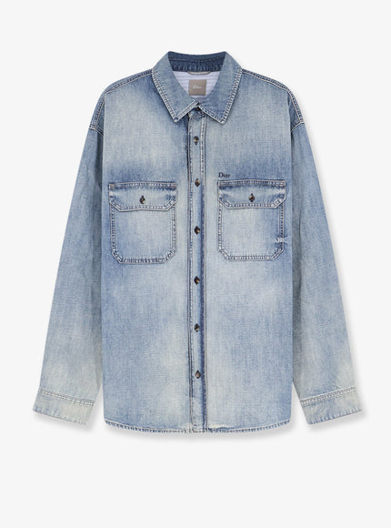 Dior Cotton Shirt Jacket With Embroidered Lettering Logo Bleu