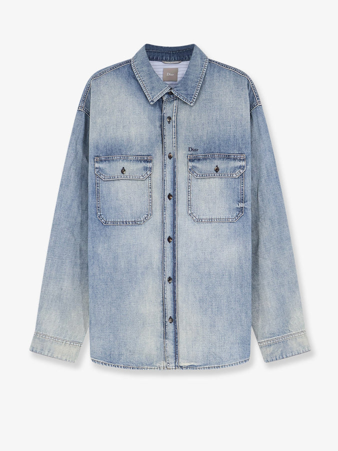 Dior Cotton Shirt Jacket With Embroidered Lettering Logo Bleu