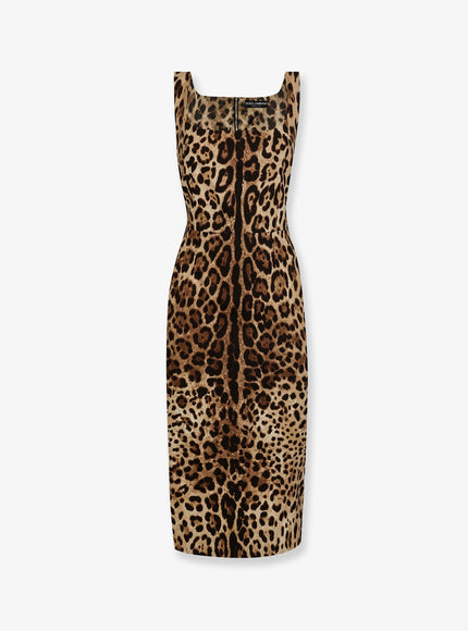 Dolce & Gabbana Midi Dress With Animal Print Leonew