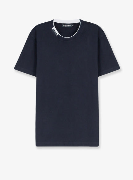 Dolce & Gabbana Cotton T-Shirt With Contrasting Profile Blu Scurissimo