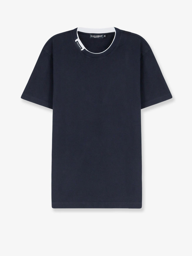 Dolce & Gabbana Cotton T-Shirt With Contrasting Profile Blu Scurissimo