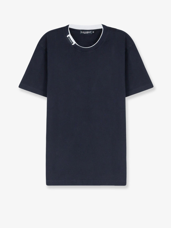 Dolce & Gabbana Cotton T-Shirt With Contrasting Profile Blu Scurissimo