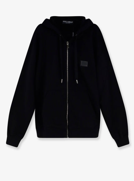 Dolce & Gabbana Cotton Sweatshirt With Metal Logo Patch Nero