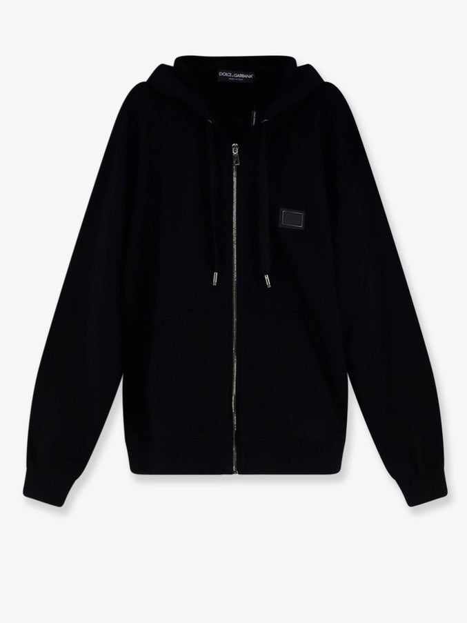 Dolce & Gabbana Cotton Sweatshirt With Metal Logo Patch Nero