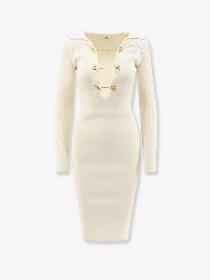Elisabetta Franchi Long Viscose Blend Dress Burro
