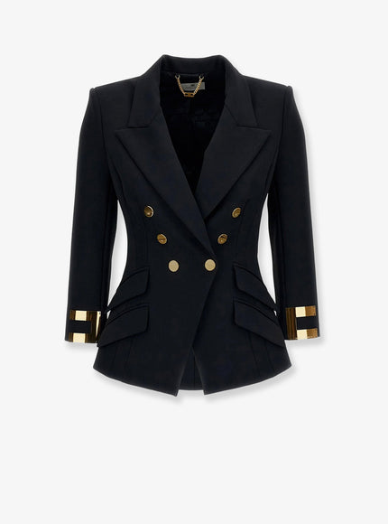 Elisabetta Franchi Double-Breasted Blazer With Monogram Gold Metal Details Nero