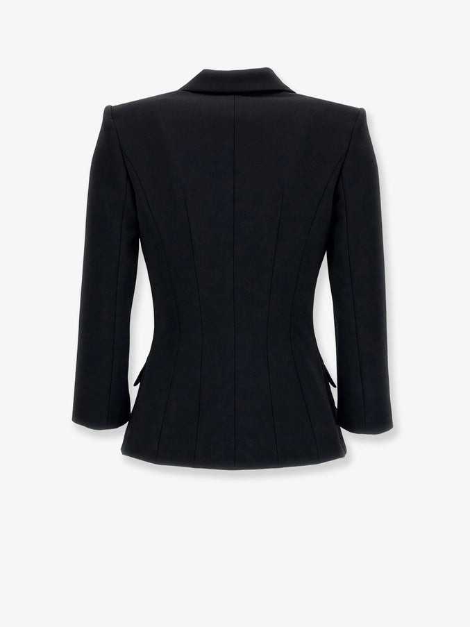 Elisabetta Franchi Double-Breasted Blazer With Monogram Gold Metal Details