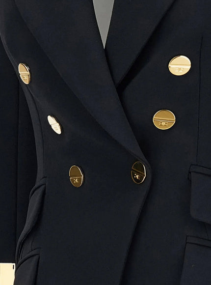 Elisabetta Franchi Double-Breasted Blazer With Monogram Gold Metal Details