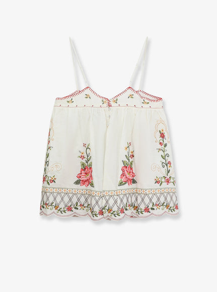 Farm Rio Linen And Viscose Top With Embroidery