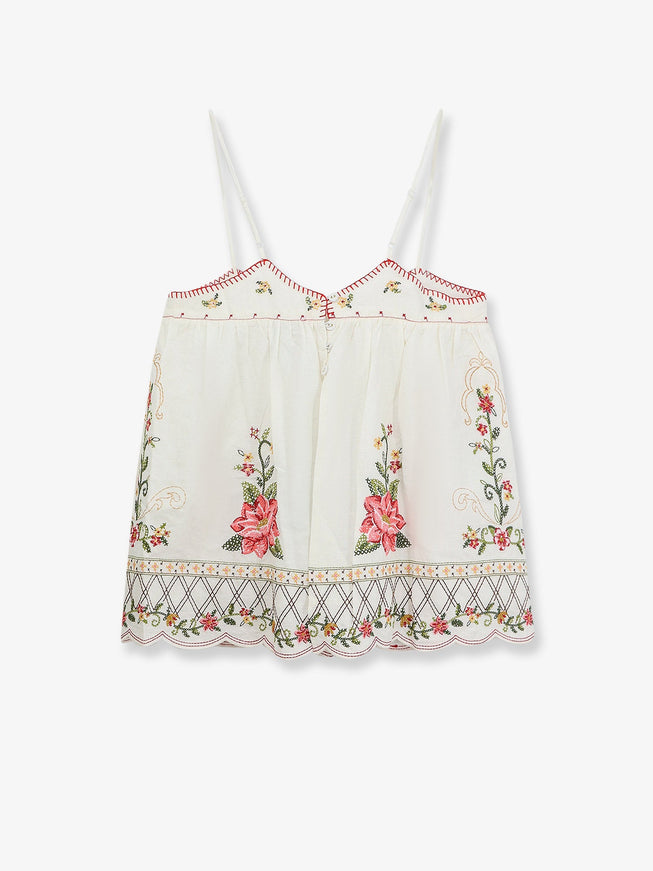 Farm Rio Linen And Viscose Top With Embroidery