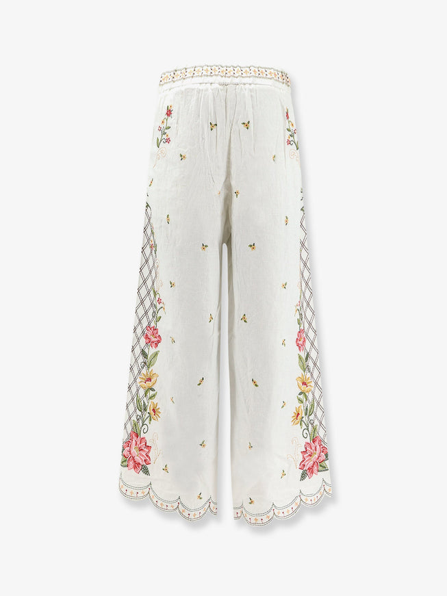 Farm Rio Linen And Viscose Trousers With Embroidery