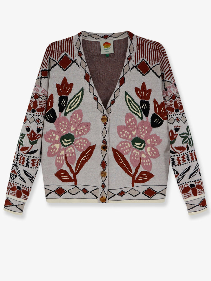 Farm Rio Rustic Flowers Embroidered Cardigan Ainikarusticflowerswinterwhite