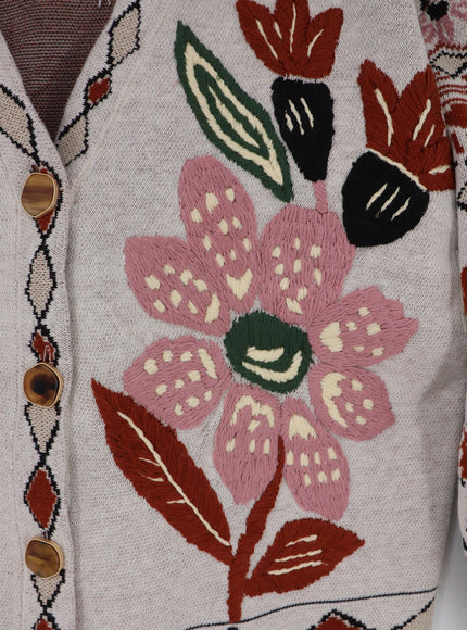 Farm Rio Rustic Flowers Embroidered Cardigan