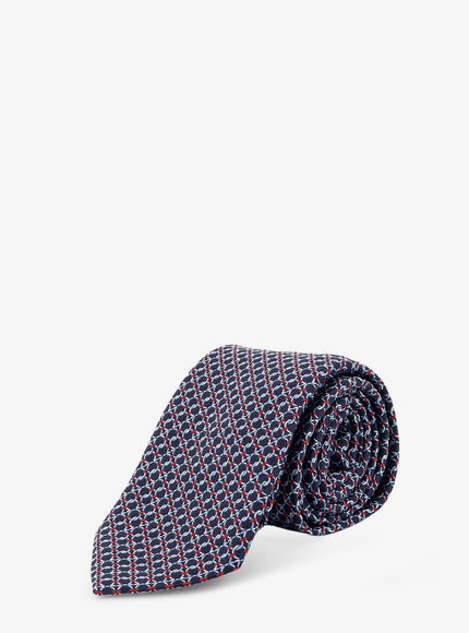 Ferragamo Crema Silk Tie With Intreccio Print Uni Bluscuro