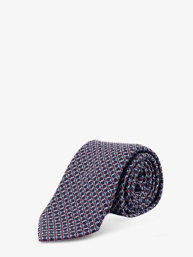 Ferragamo Crema Silk Tie With Intreccio Print Uni Bluscuro