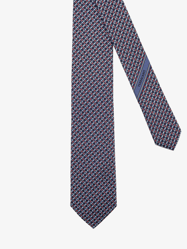 Ferragamo Crema Silk Tie With Intreccio Print