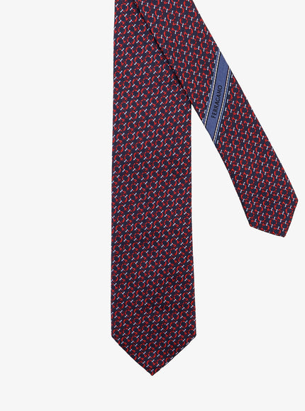 Ferragamo Crema Silk Tie With Intreccio Print