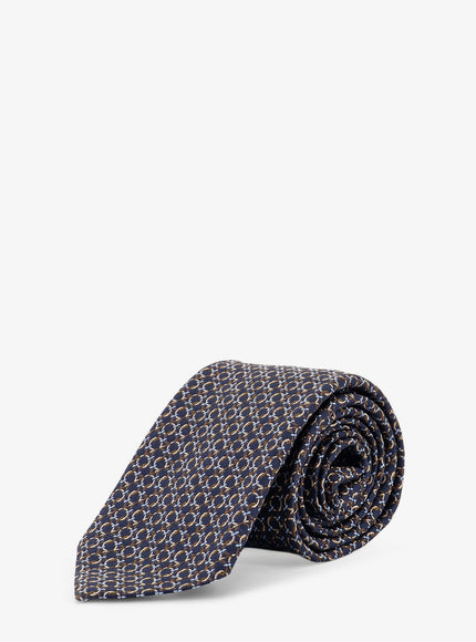 Ferragamo Crema Silk Tie With Intreccio Print Uni Marrone