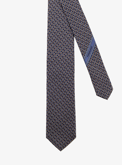 Ferragamo Crema Silk Tie With Intreccio Print