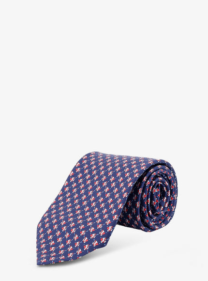Ferragamo Cyrus Silk Tie With Shark Print Uni Blu Scuro Rosso