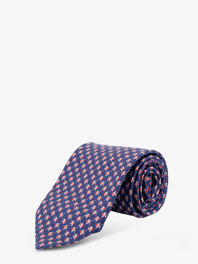 Ferragamo Cyrus Silk Tie With Shark Print Uni Blu Scuro Rosso